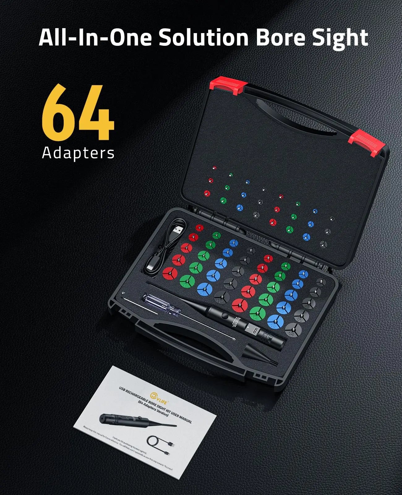 CVLIFE Rechargeable Bore Sight Laser Kit with 64 Adapters fit 0.17 to 12GA Calibers, Professional Green Laser Bore Sight wit