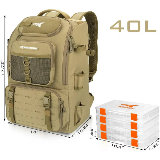 KastKing KarryAll Fishing Tackle Backpack with Rod Holder 4 Tackle Boxes,40/26L Tackle Bag Storage