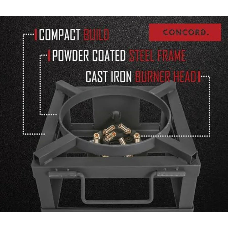 12 Single Propane Outdoor Burner with Built-in Wok Ring 45000 BTU Stainless Steel Black Ideal for Stir Frying Camping Side Burn