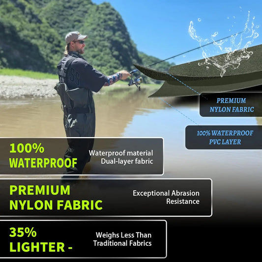 Chest Waders with Boots – Waterproof Lightweight 2-Ply Nylon/PVC for Men & Women Fishing & Hunting
