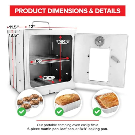 Portable Folding Camping Oven for Baking Cinnamon Rolls Breads Muffins - Outdoor Wood Burning Fire Propane Stove Compatible Lig