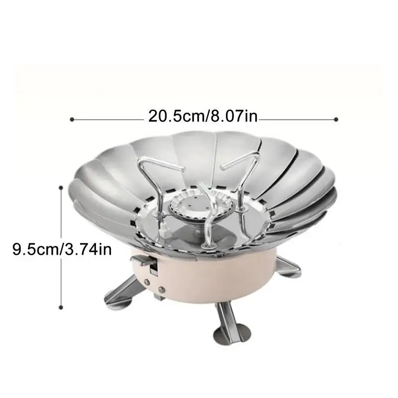 Camp Stove Propane Camping Cook Stove Foldable Adjustable Flower Shield Stainless Cassette Burner Piezoelectric Ignition