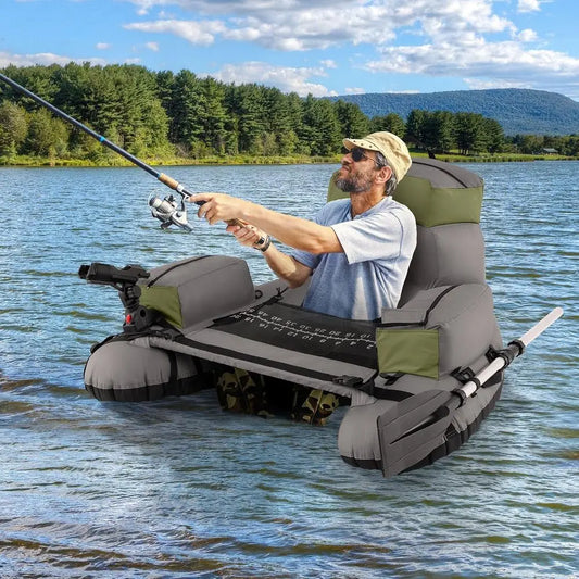 Inflatable Belly Boat with Oar, Flippers, Rod Holder, Fish Ruler, Hand Pump & Zipper Storage, Portable Backpack Float Tubes for