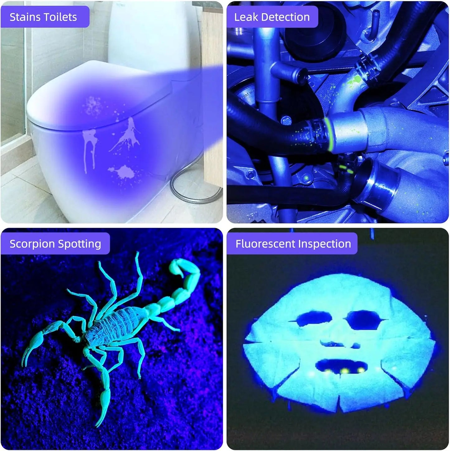 365nm UV Flashlight, Mini Rechargeable Black Light for Pet Urine Detection, Resin Curing & Fluorescent Search