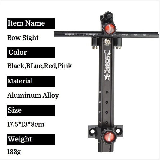 Archery Recurve Bow Sight 6inch Aluminum Alloy Color for Right/Left Hand Target Adjustment Easily Hunting Shooting Accessory