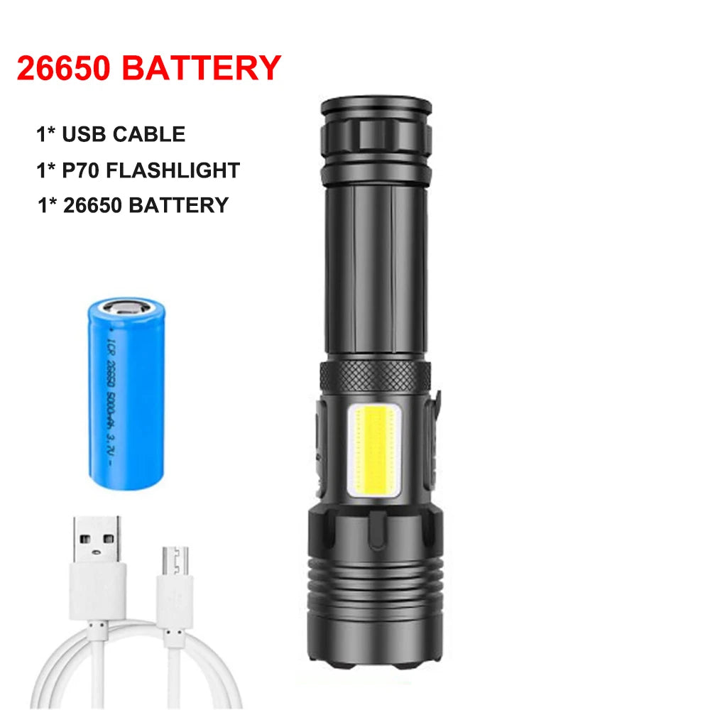 90000 Lumens LED Tactical Flashlight Rechargeable XHP90 USB Zoomable 7Modes Super Bright Floodlight Spotlight Torch Light