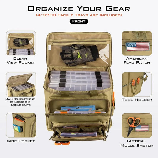 KastKing Karryall Fishing Tackle Bags with 4 3700 Tackle Trays for Saltwater and Freshwater Fishing Durable Fishing Gear Storag