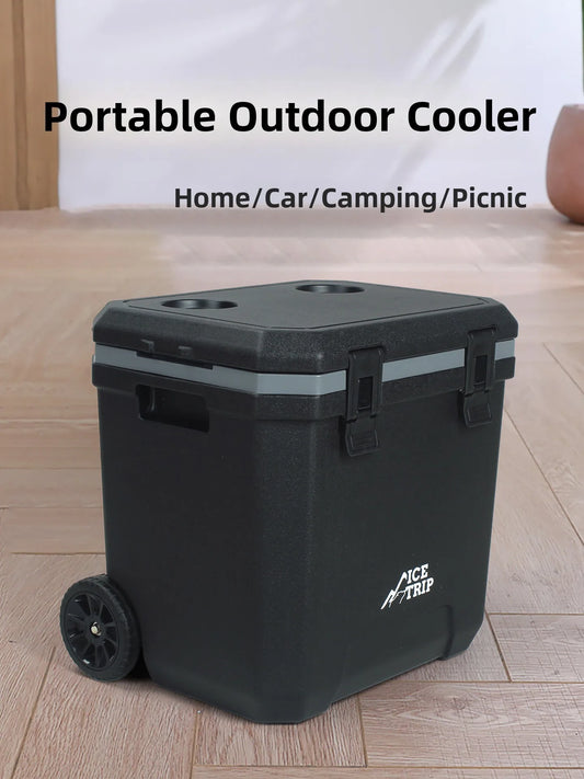 Portable PU Thermal Insulation Box Refrigerator 24L with Pull Rod for Outdoor Camping Fishing Stall Selling Wheel Mobile Ice Box