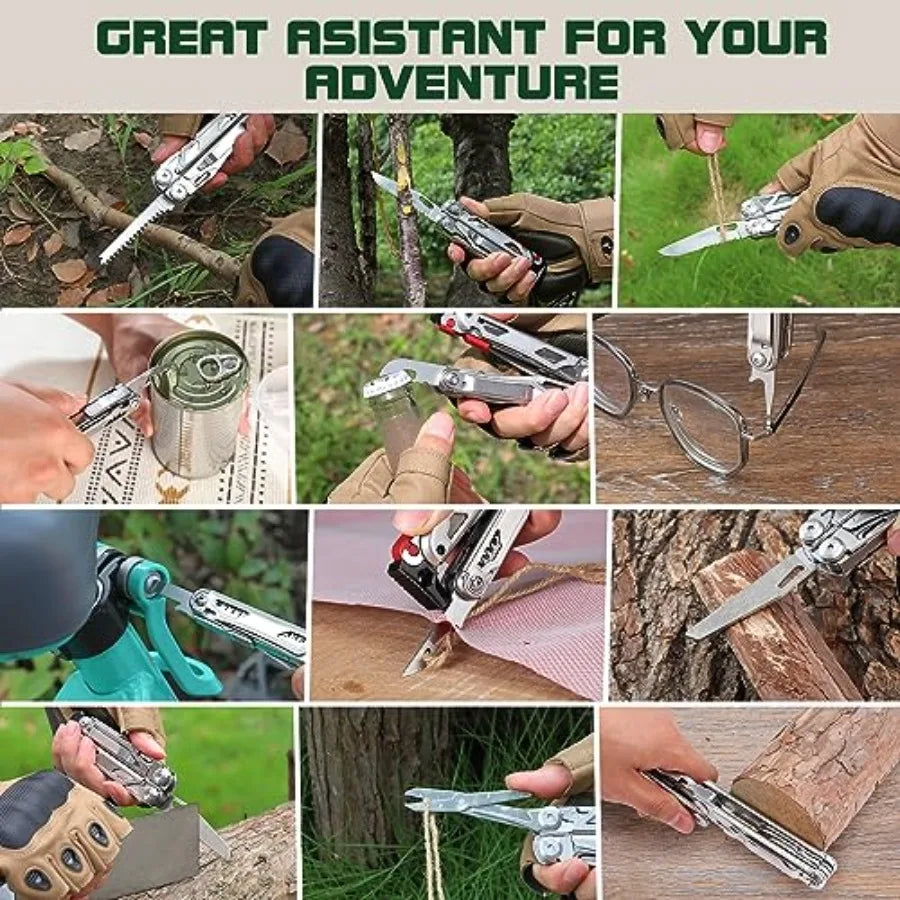 19-in-1 Stainless Steel Multitool Pliers with Self-Locking Mechanism Compact EDC Survival Tool with Durable Sheath for Outdoor