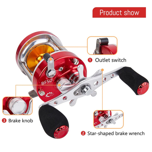 BILLINGS Trolling Drum Fishing Reels 20LB Max Drag 6+1BB 4.2:1/5.2:1 Gear Ratio CNC Aluminum Spool Smooth Right Hand Baitcaster Reel for Freshwater Saltwater
