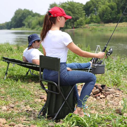 Folding Backpack Cooler Chair with Backrest for Camping Fishing Hiking Travel, Supports 225 lbs