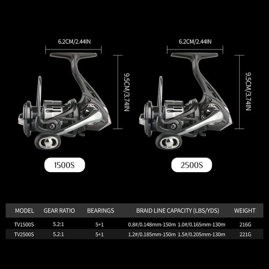 ROOBLINOS TV Spinning Fishing Reel Shallow Spool Small Game Lure Fishing Reel