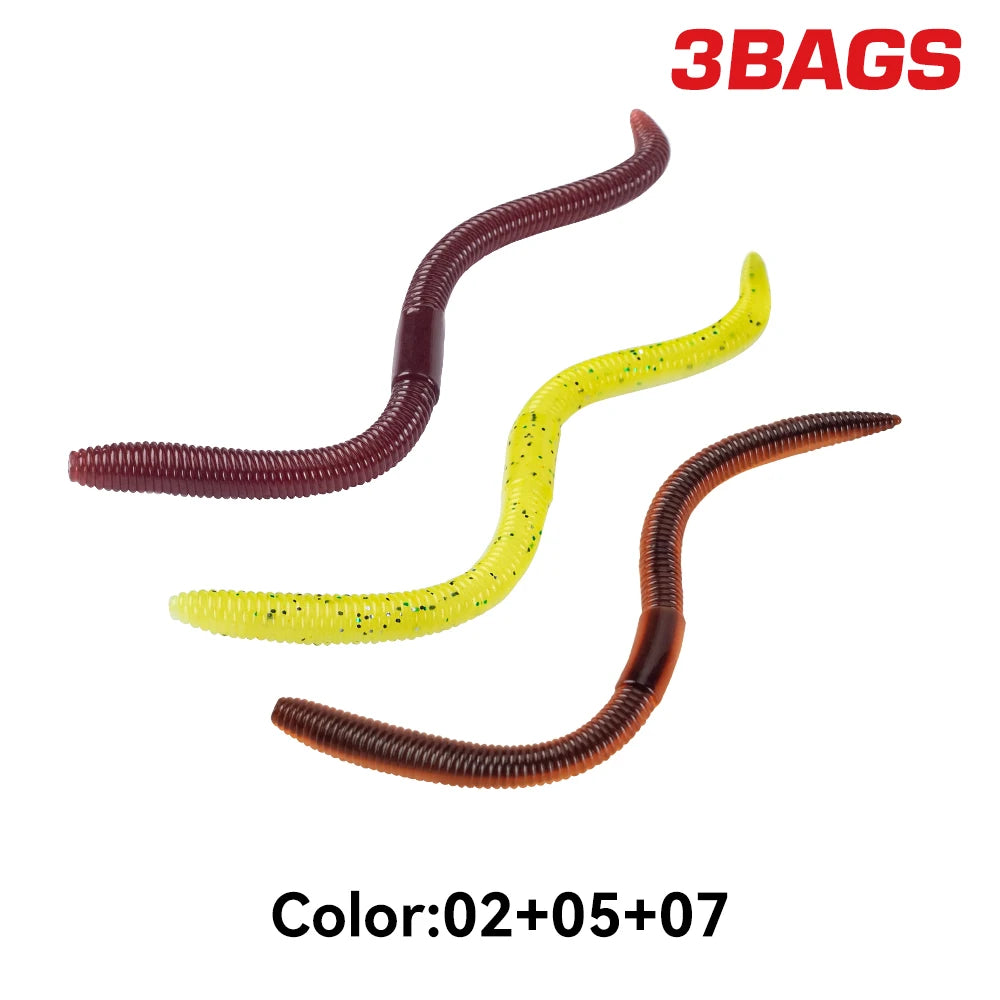 Kingdom 3Bags Set Slow Sinking Soft Bait Fishing Lures 1.8g 96mm & 2.8g 120mm Artificial Sea Worm Earthworm Swimbait for Bass Pike Trout Fishing