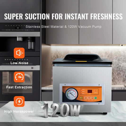SucceBuy DZ-260S Chamber Vacuum Sealer 260W Vacuum Packing Machine with 10.2" Sealing Length for Wet Foods Meats Home Kitchen