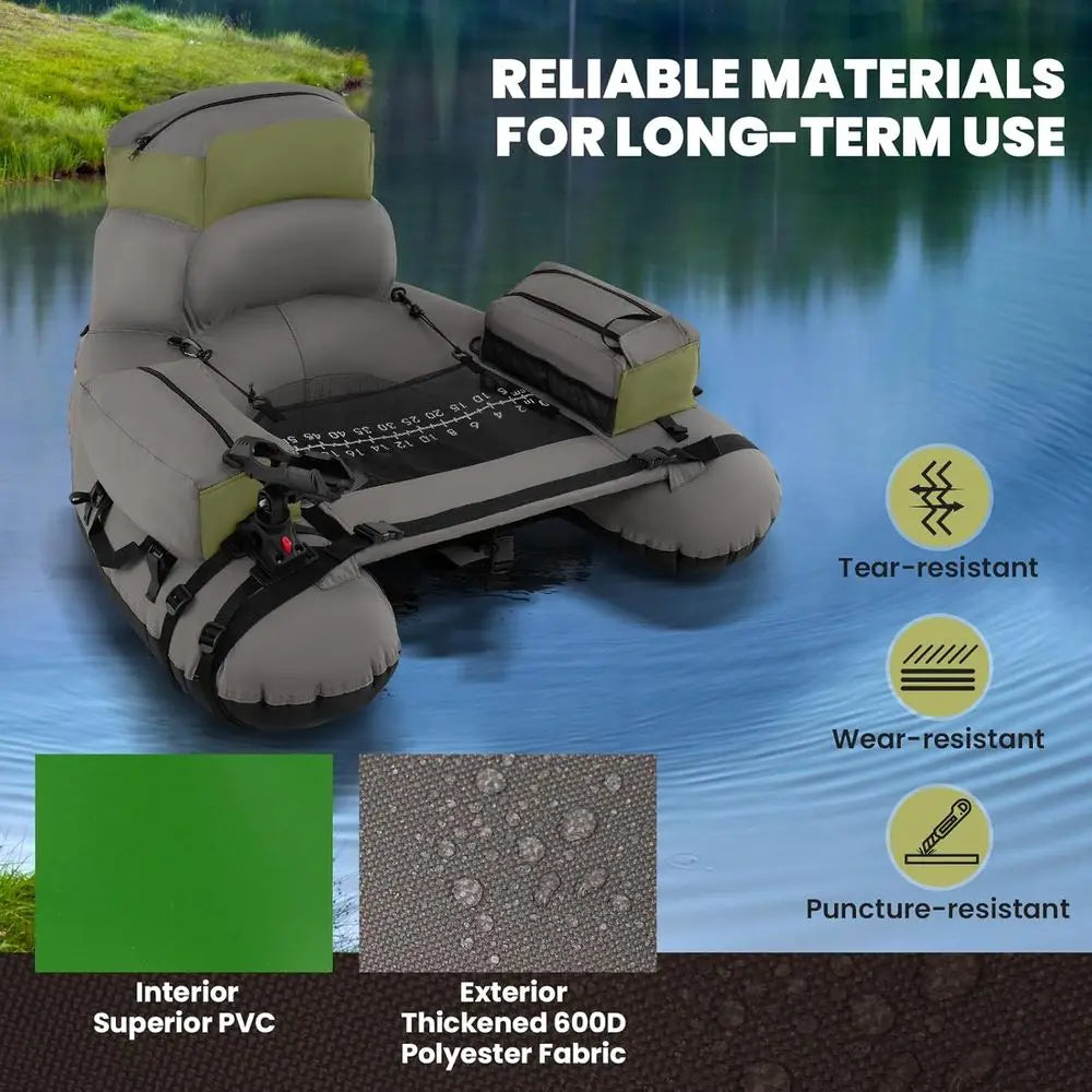 Inflatable Belly Boat with Oar, Flippers, Rod Holder, Fish Ruler, Hand Pump & Zipper Storage, Portable Backpack Float Tubes for