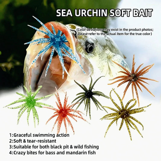 6Pcs Fishing Sea Urchin Soft Lures, Made Of TPE Material, Realistic Multi-Colored Floating Dynamic Fishing Bait In The Form Of A Ball, Suitable For Anglers, Fishing Tackle Shops, And Fishing Tools (Colors Are Random)