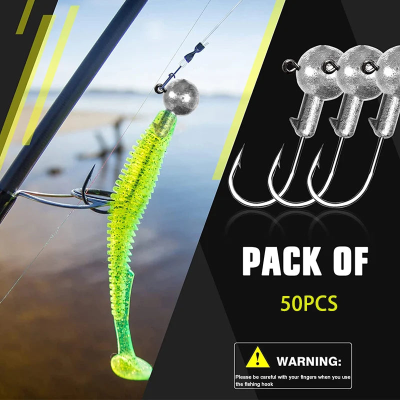 50pcs Round Ball Jig Heads Fishing Hooks for Saltwater Freshwater Swimbait Bass Trout Crappie 1/32 1/16 1/8 oz