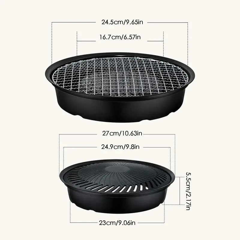 Outdoor Cooking Grill Pan Non-Stick Round Grill Pan Includes Metal Tongs Portable Storage Bag Grilling Accessories for Camping