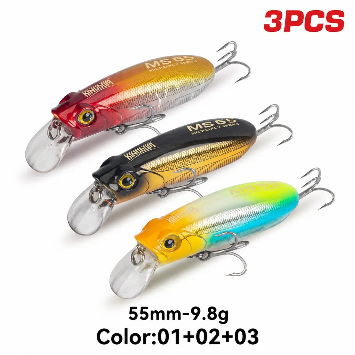 Kingdom 3PCS Sinking Floating Minnow Lure 55mm 9.8g 65mm 12.2g Artificial Hard Baits Wobblers Long Casting Seabass Trout Fishing Lure