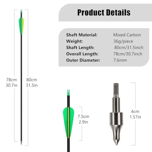14 Pack 30 Archery Carbon Arrows Practice Hunting Arrow with Removable Tips Shaft Spine 500 Suitable for Recurve Bows