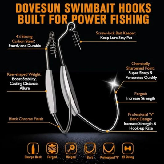 12PCS/44PCS Weighted Swimbait Hooks Weighted Fishing Hooks Saltwater Freshwater Worm Weedless Hooks for Bass Fishing 3/0 4/0 5/