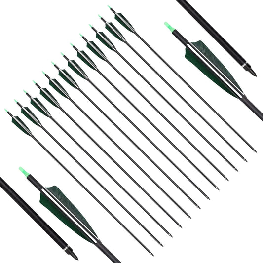 YLS 500 Spine Arrows 30 In Carbon Arrows 4" Turkey Feather Archery Target Practice Hunting Arrows with for Recurve Bow Long Bow