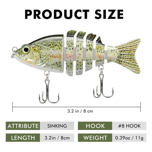 Easy Catch Fishing Lures with BKK Hooks, Wiggling, Vibrating, Rattling, Gurgling, Heavy-Duty Dyneema Fiber Jointed Swimbaits for Bass, Trout, Crappie