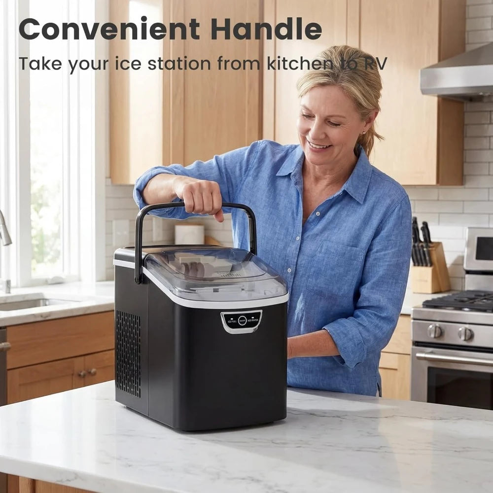 Nugget Ice Maker Countertop with Handle, 33 Lbs 24H Soft Chewable Ice, Ready in 6 Mins, Auto-Cleaning, Audible Ice Full Alarm