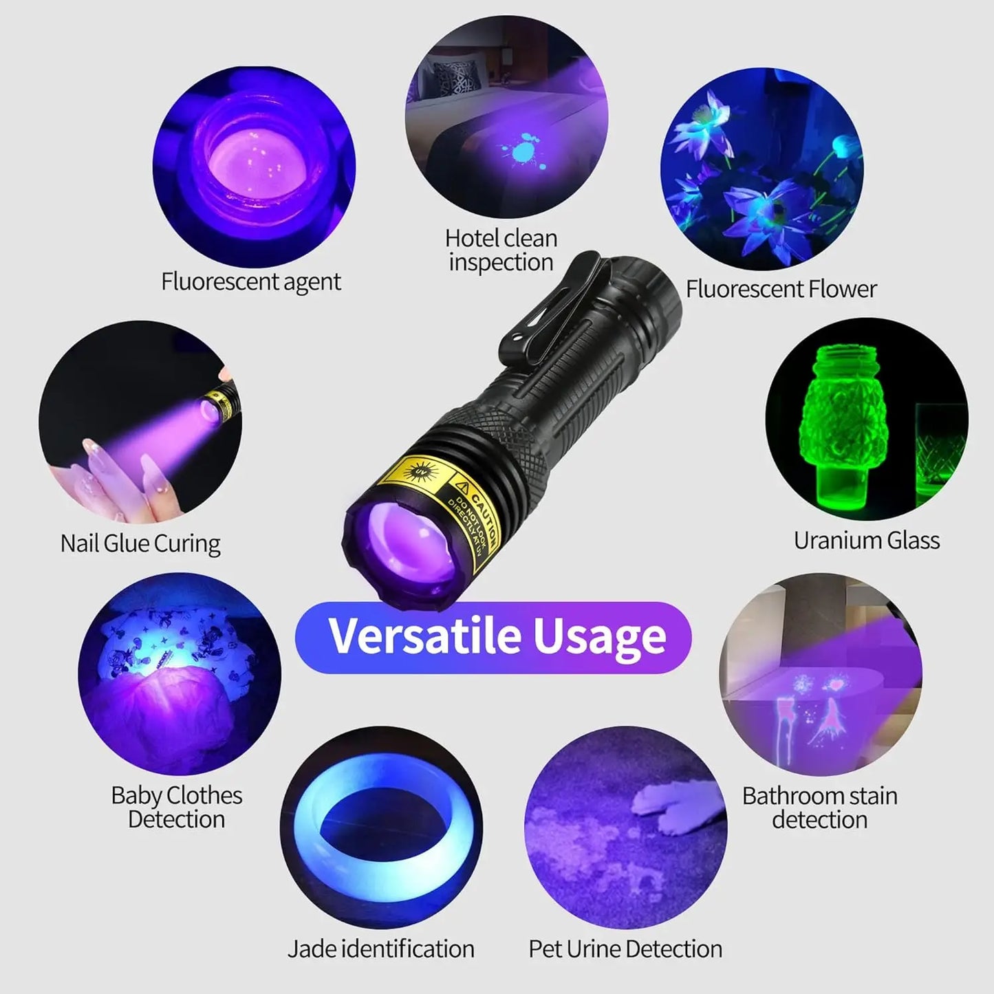 395nm UV Flashlight USB Rechargeable Portable Detector for Pet Urine Stains Scorpions Resin Curing