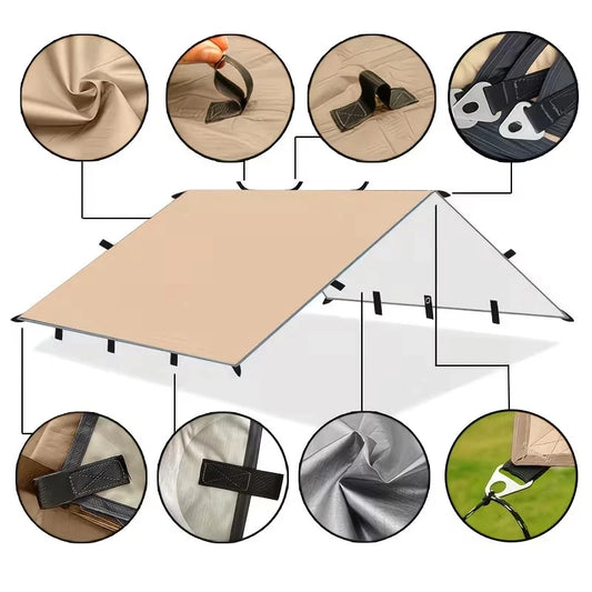 19 Hang Point Tarp Waterpoof Survival Bushcraft Sun Shelter Beach Shade Tent Outdoor Canopy Backpacking Tourist Awning 3x4m