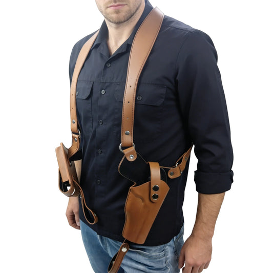 Leather Forearm Hidden Shoulder Holster with Double Mag Fit Adjustable Concealed Carry Gun Holster Fit Most Kinds of Pistols