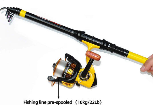 Telescopic Fishing Rod and Reel Combo Kit for Adults - Medium Heavy Action, 22lb Pre-Spooled Line with Spinning Reel, Travel Sal
