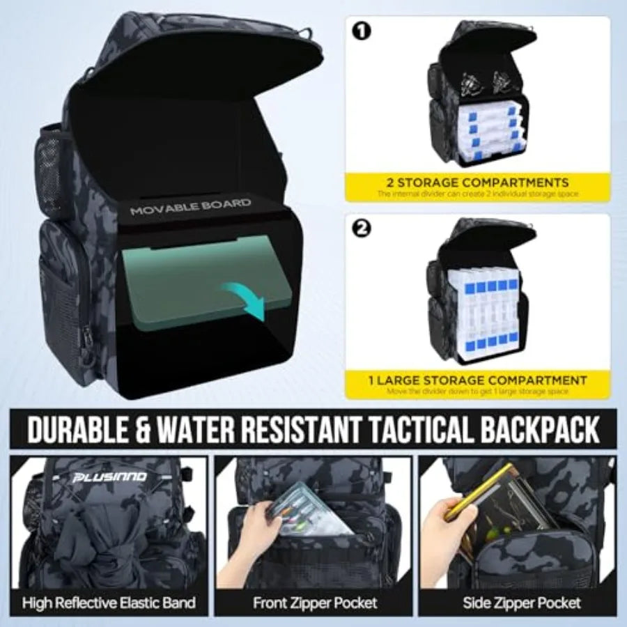 Cooler Fishing Backpack with Rod Holders 45L Large Water-resistant Fishing Tackle bag Store Fishing Gear Fishing Gifts for Men
