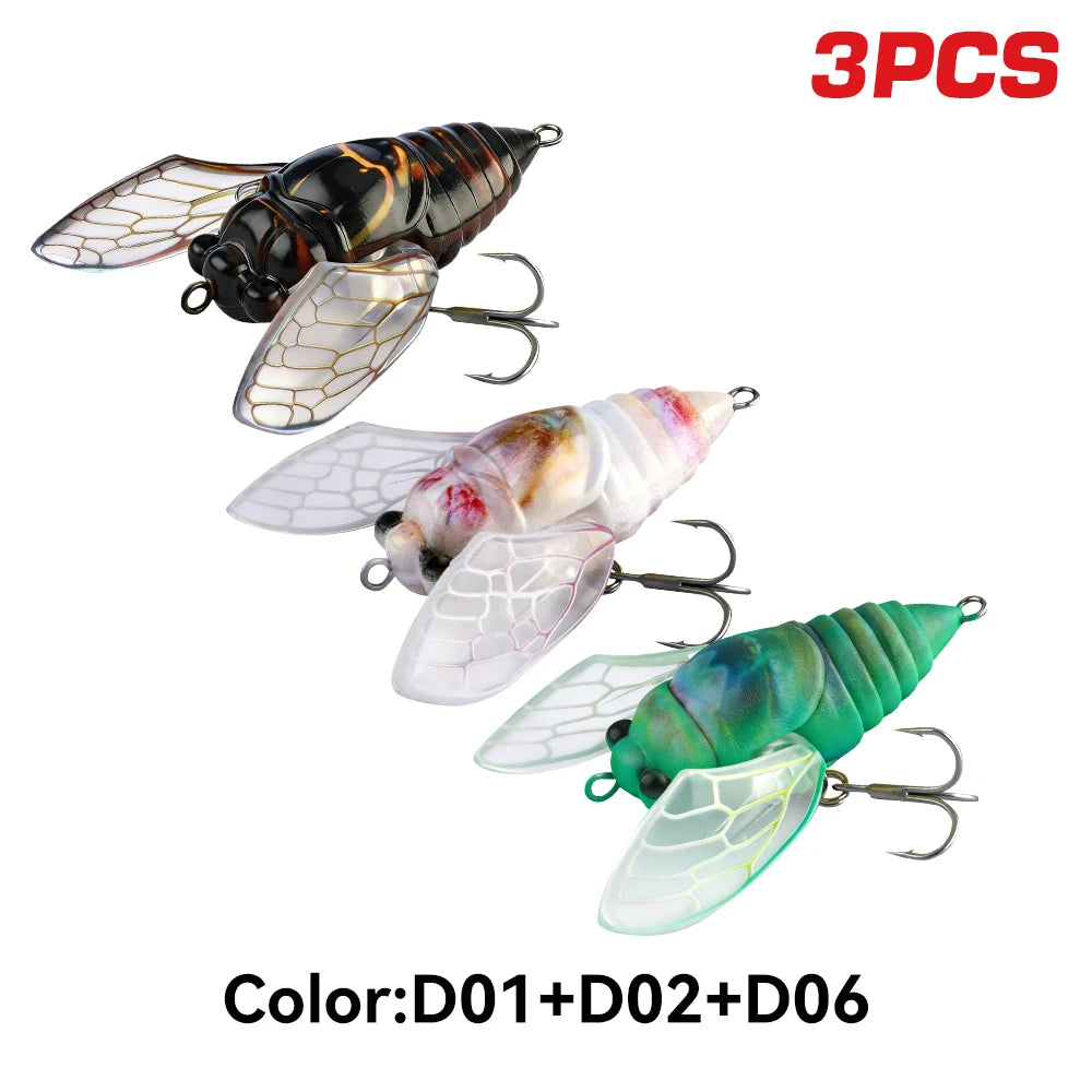 Kingdom 3Pcs Cicada Fishing Lure 2.4g 27mm Bionic Floating Artificial Hard Crankbait Bass Trout Pike Topwater Fishing