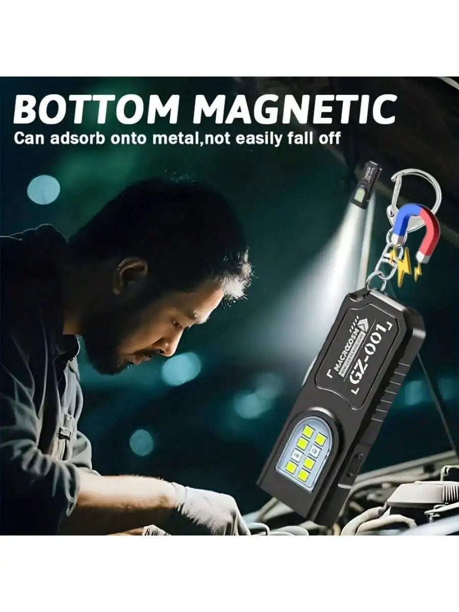 1 Portable USB Rechargeable Hands-Free Flashlight | Mini Keychain Light With Bottom Magnet, Pen Clip Design Headlamp, 5 Light Mo