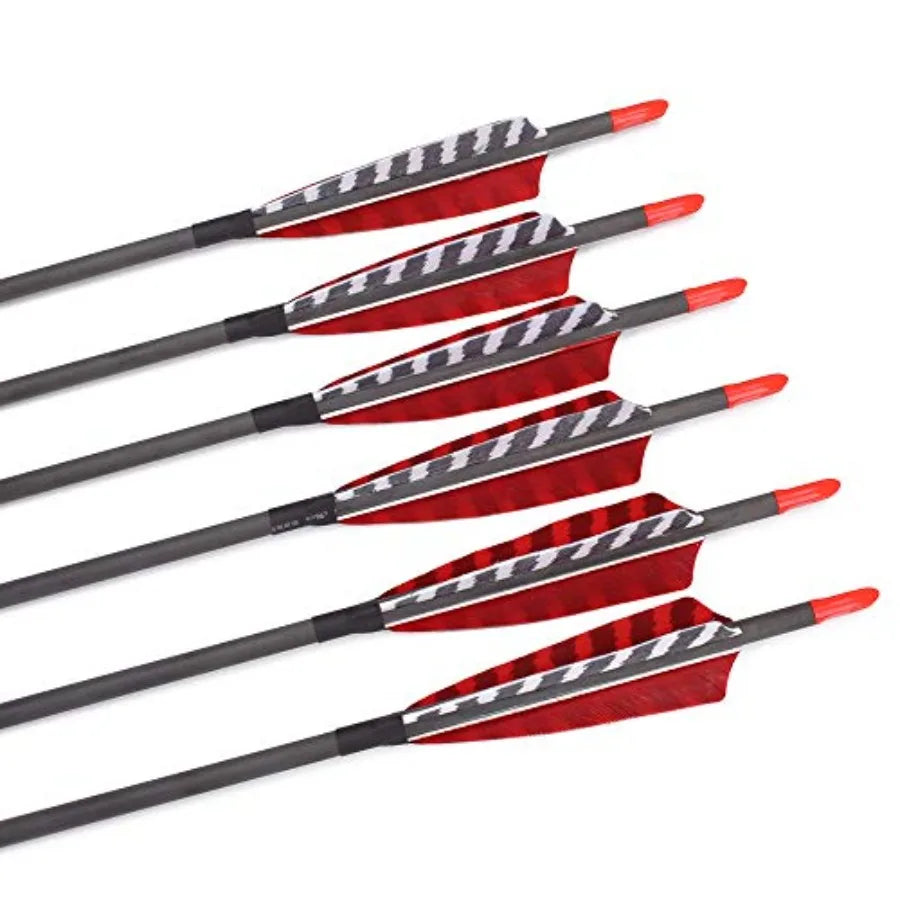 Pure Carbon Arrows 600 700 Spine 30 Inch Turkey Feather Fletching Screw in Field Points Targeting Hunting for Traditional Long