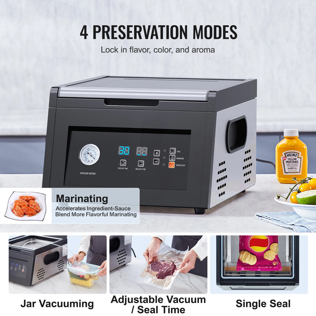 SucceBuy 380W Chamber Vacuum Sealer with 11.5in Sealing Length Home Use Vacuum Pump Power Packing Machine for Wet Foods Meat