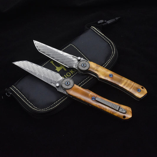 8.23 inch VG10 Damascus steel blade gold camphor wood handle folding knife Christmas gift knife fruit knife outdoor camping EDC