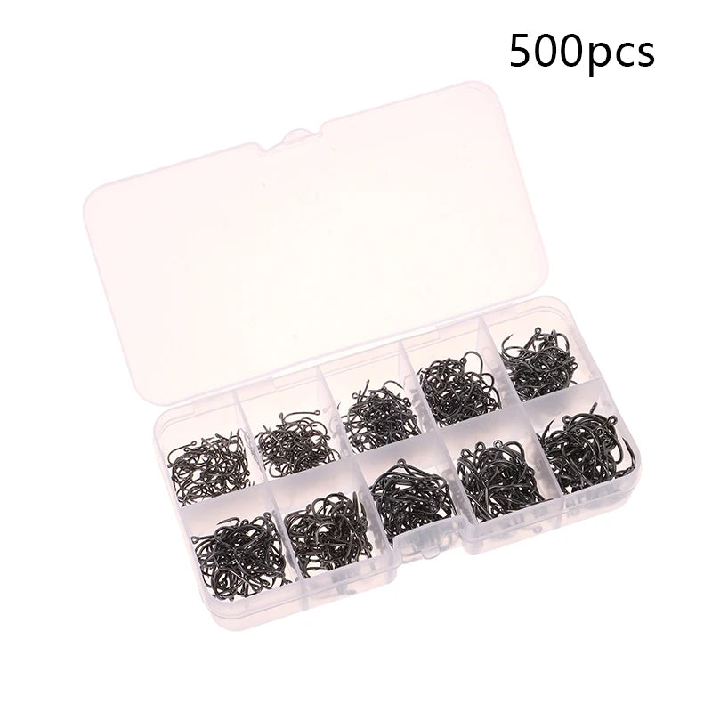 100-500PCS Fishing Hooks Set High Carbon Steel Sharp Durable Barbed Fishhook Rock Fishing Equipment Gear Tackle Accessories