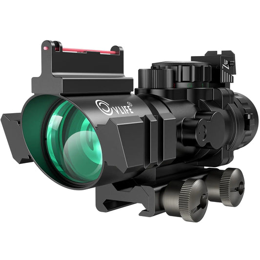 CVLIFE 4x32 Prism Hunting Rifle Scope Red & Green & Blue Illuminated Reticle Scope with Fiber Optic Sight