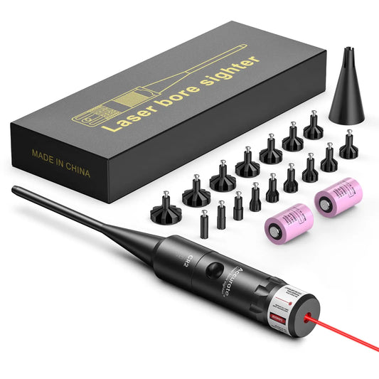 EZshoot Bore Sight Kit Bright Green or Red Dot BoreSighter with Big Button Switch for .17 to 12GA Caliber