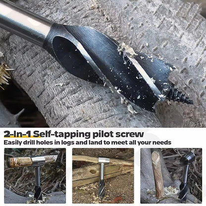 Manual Wood Auger Hand Drill Wrench Bushcraft Survival Tool for Camping Shelter Building Peg Making with Carrying Sheath
