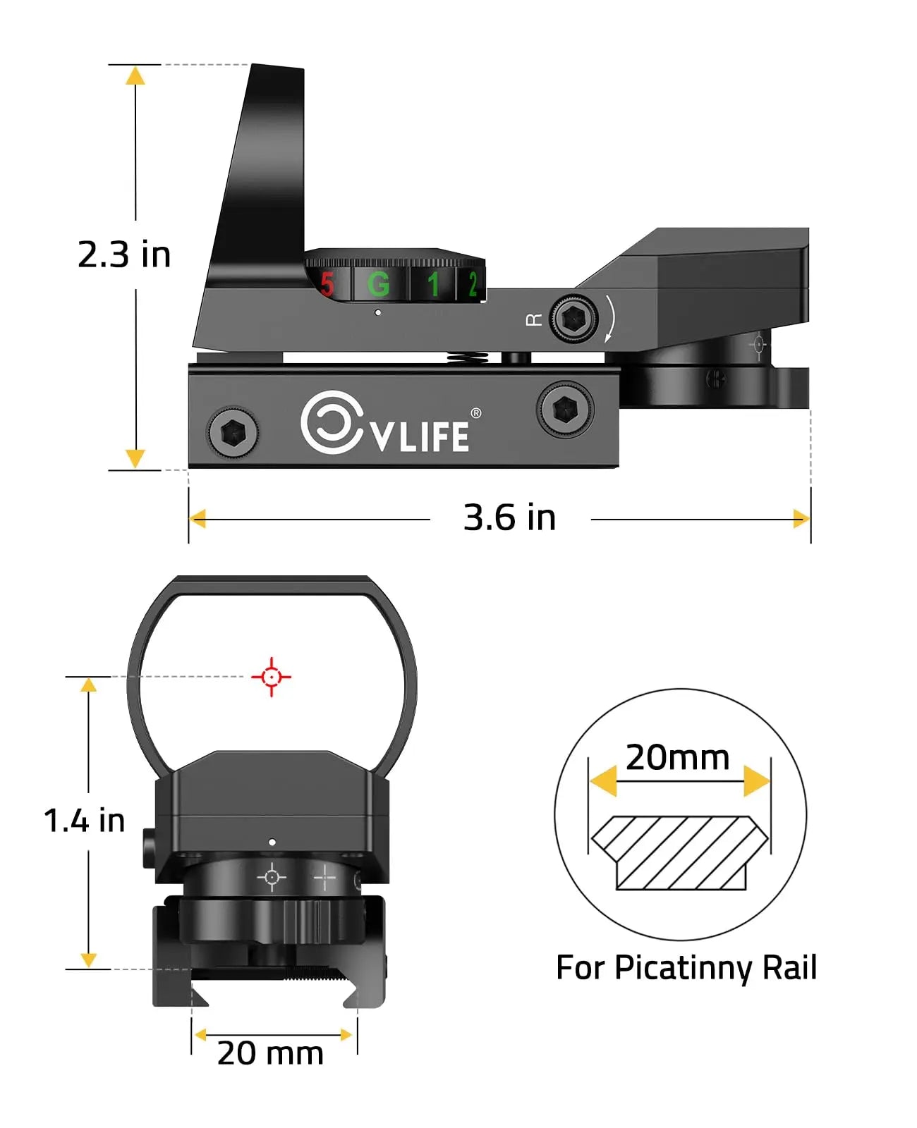 CVLIFE 1X22X33 Red Green Dot Gun Sight Scope Reflex Sight with 20mm Rail