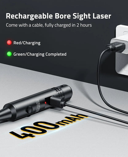 CVLIFE Rechargeable Bore Sight Laser Kit with 64 Adapters fit 0.17 to 12GA Calibers, Professional Green Laser Bore Sight wit