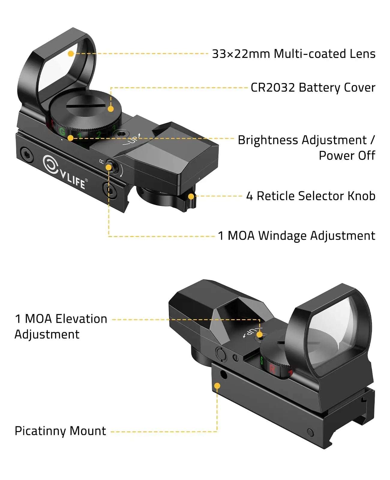 CVLIFE 1X22X33 Red Green Dot Gun Sight Scope Reflex Sight with 20mm Rail