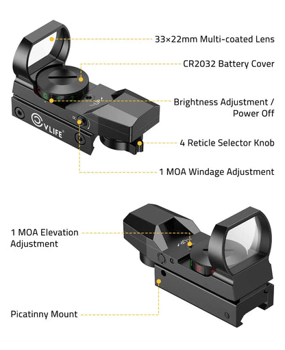 CVLIFE 1X22X33 Red Green Dot Gun Sight Scope Reflex Sight with 20mm Rail