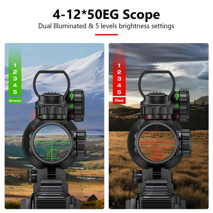 Riflescope Combo 4-12x50EG Dual Illuminated Optics IIIA 2MW Laser Sight 4 Holographic Reticle Green Dot Sight 20mm Scope Mount