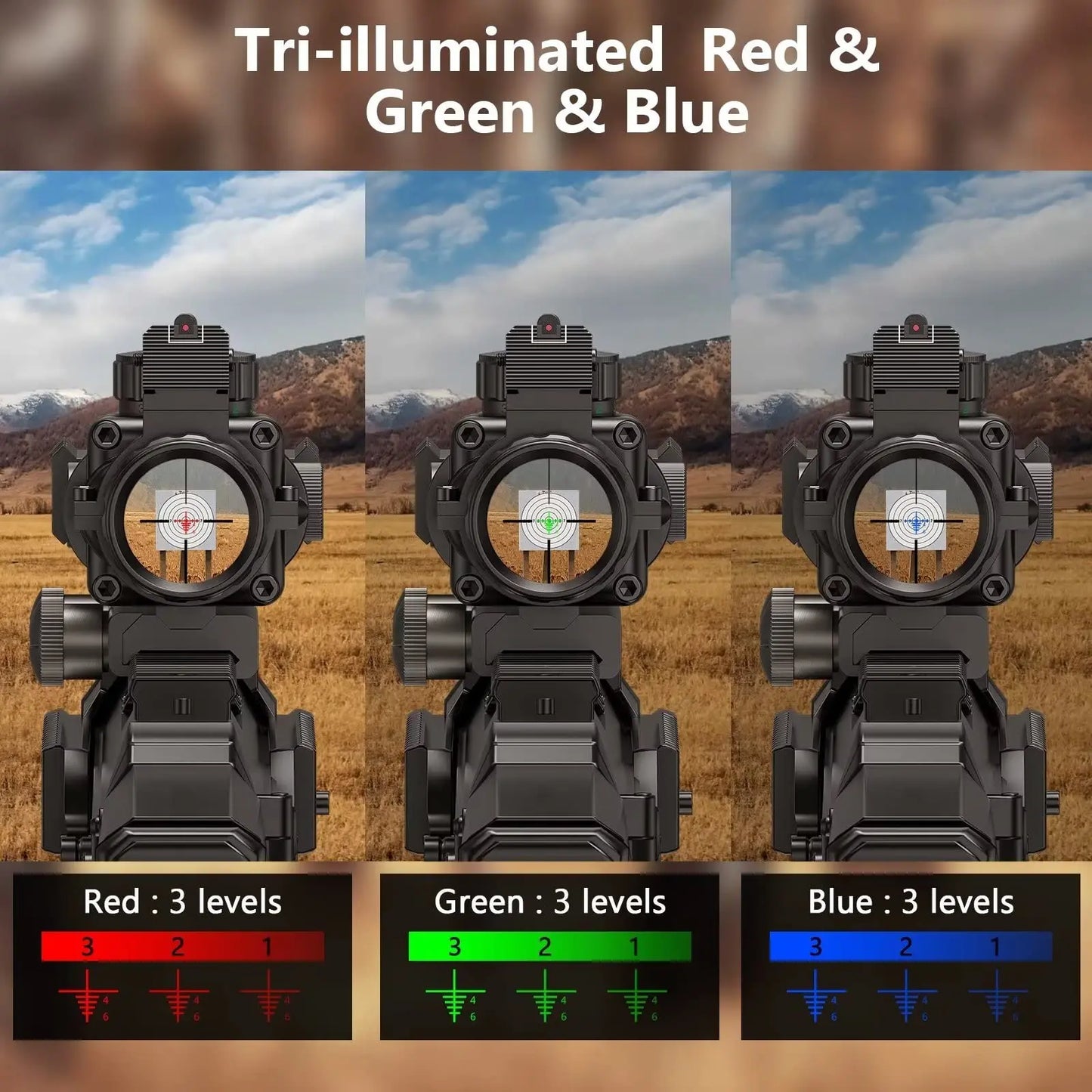 CVLIFE 4x32 Prism Hunting Rifle Scope Red & Green & Blue Illuminated Reticle Scope with Fiber Optic Sight