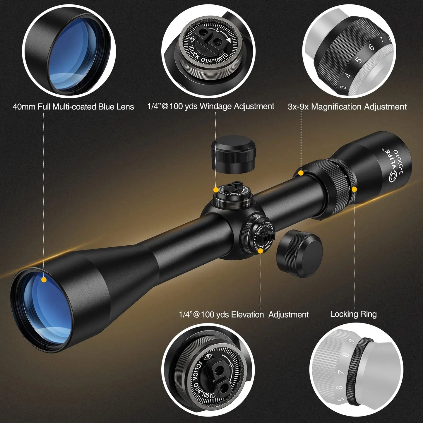 CVLIFE 3-9x40 Optics R4 Reticle Crosshair Scope with Scope Mounts