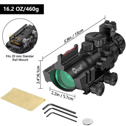 CVLIFE 4x32 Prism Hunting Rifle Scope Red & Green & Blue Illuminated Reticle Scope with Fiber Optic Sight